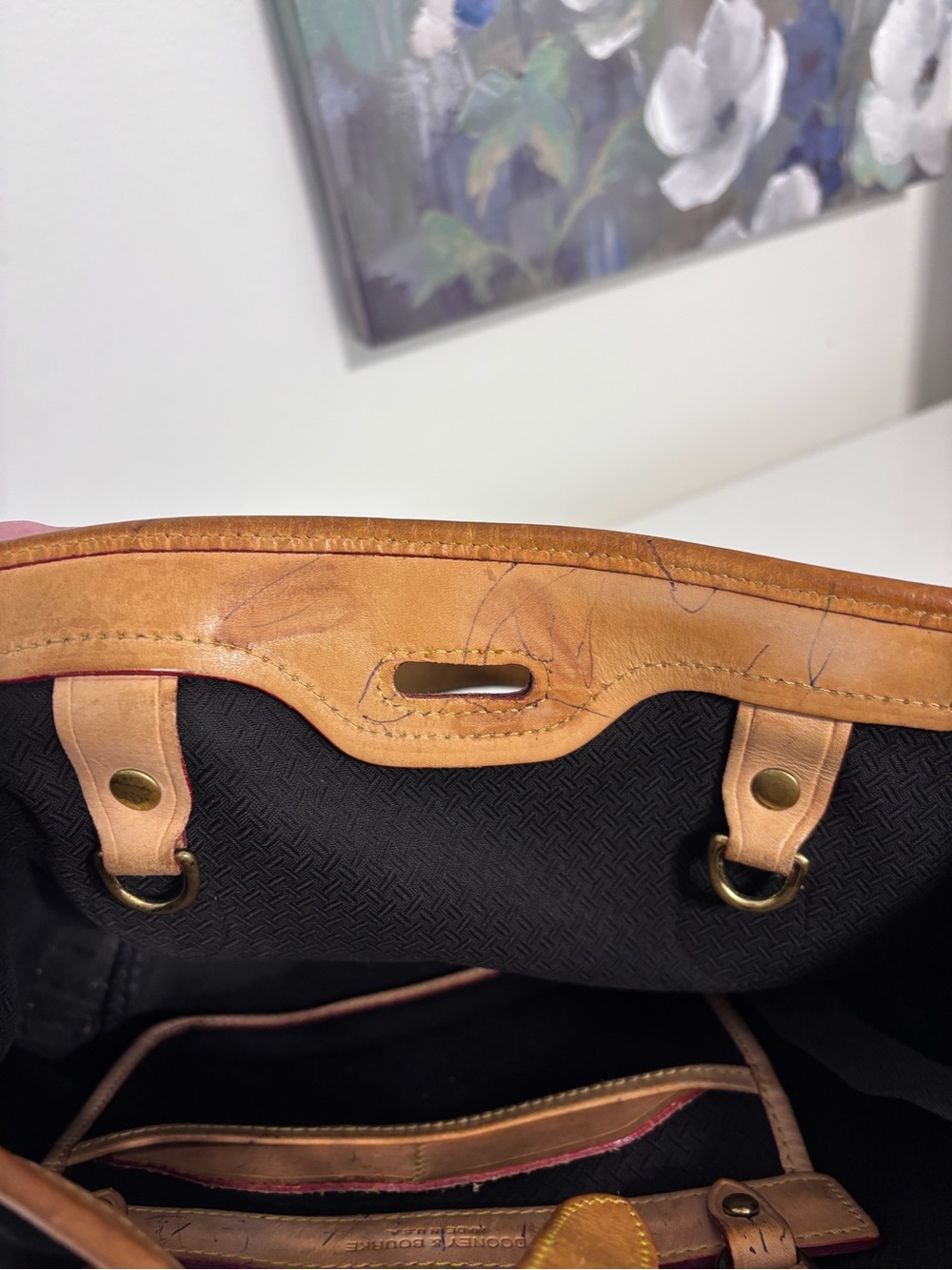 Vintage Dooney & Bourke **PROJECT** black cabriolet Tote Vachetta USA Distressed - Picture 11 of 16